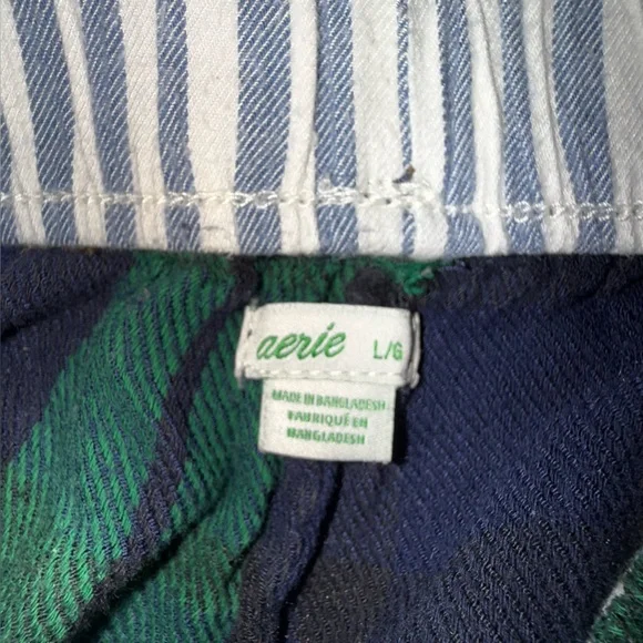 Aerie Striped Shirt and Short Pajama Set in Blue and Green Plaid Size Large - Picture 4 of 4